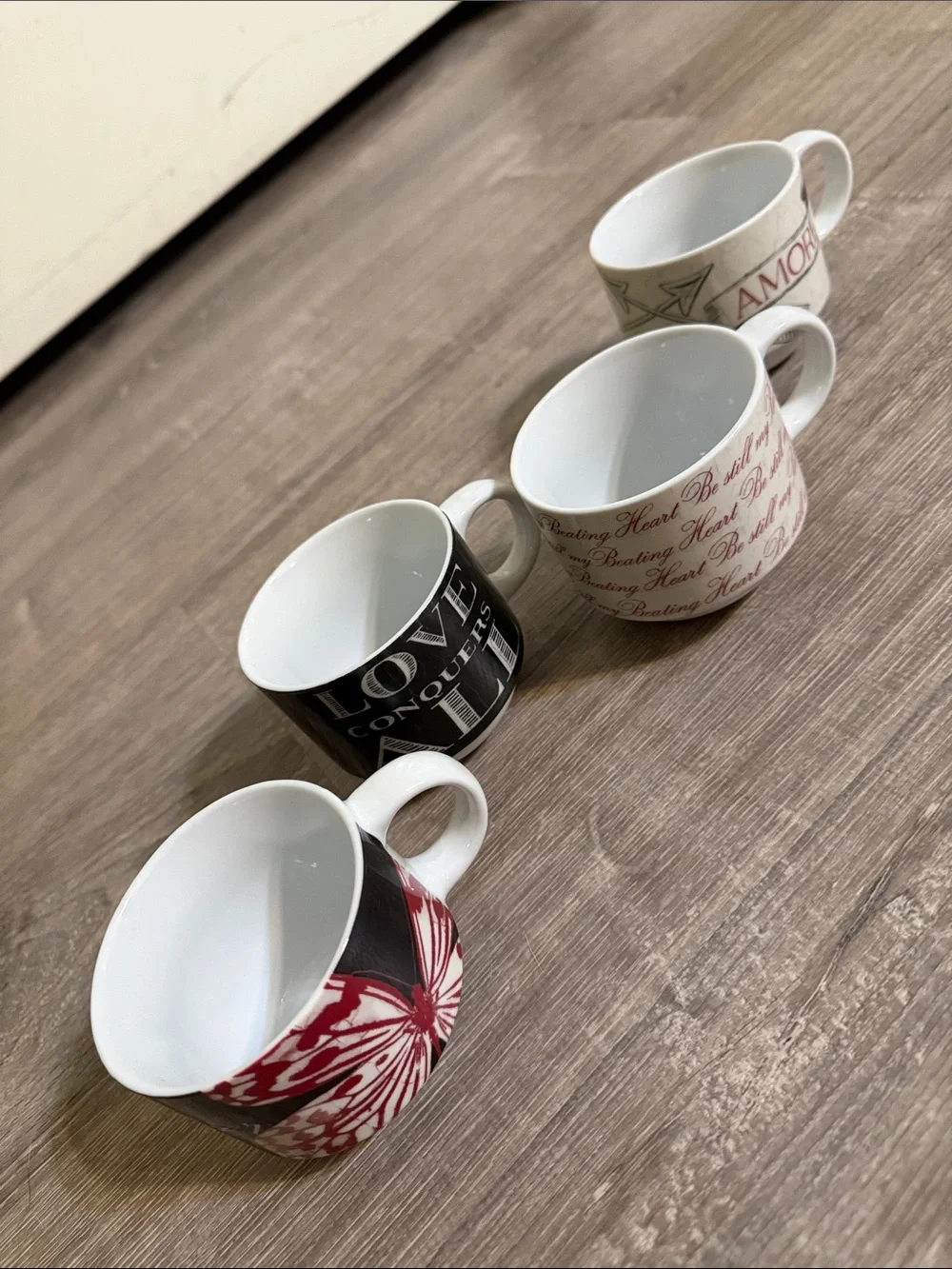 Pier 1 Imports Ceramic Stacking Mugs - Be Still My Beating Heart Rack Set of 4